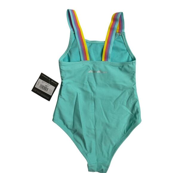 Eddie Bauer Teal 1 Piece Rainbow Straps Swimsuit Girls Toddler Size XXS (4) NWT - Picture 2 of 5